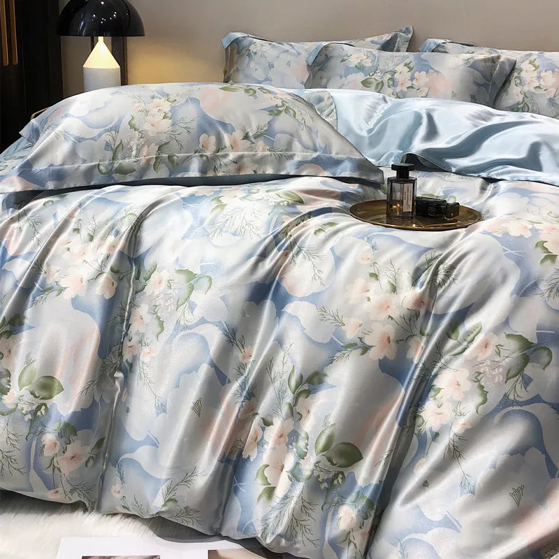 Luxury Blending Mulberry Silk Bedding Set with Duvet Cover Bed Sheet Pillowcase Double Couple Single Summer Blanket Cover Sheets