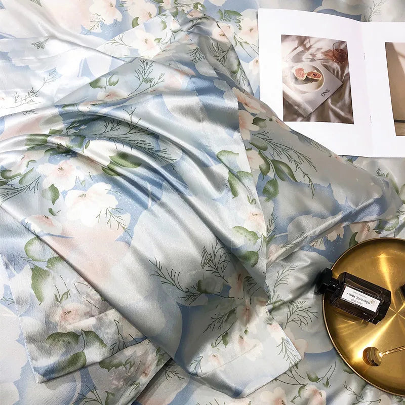 Luxury Blending Mulberry Silk Bedding Set with Duvet Cover Bed Sheet Pillowcase Double Couple Single Summer Blanket Cover Sheets