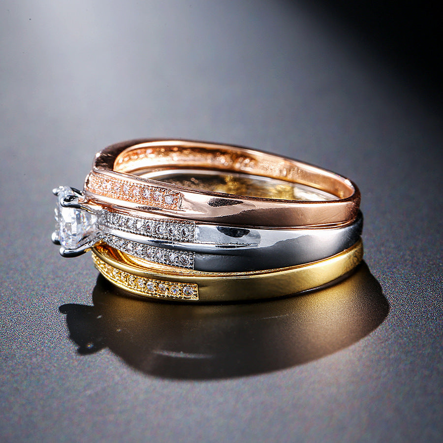 18K Multi Gold Ring 3pc Set for Women Natural Diamond with Diamond Jewelry Anillos De Bizuteria Anillos Mujer Gemstone Rings Box