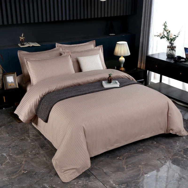 3Pcs White Satin Stripe Hotel Style Duvet Cover Set, Breathable Soft Fabric, 1 Duvet Cover 2 Pillowcases (Without Filler),