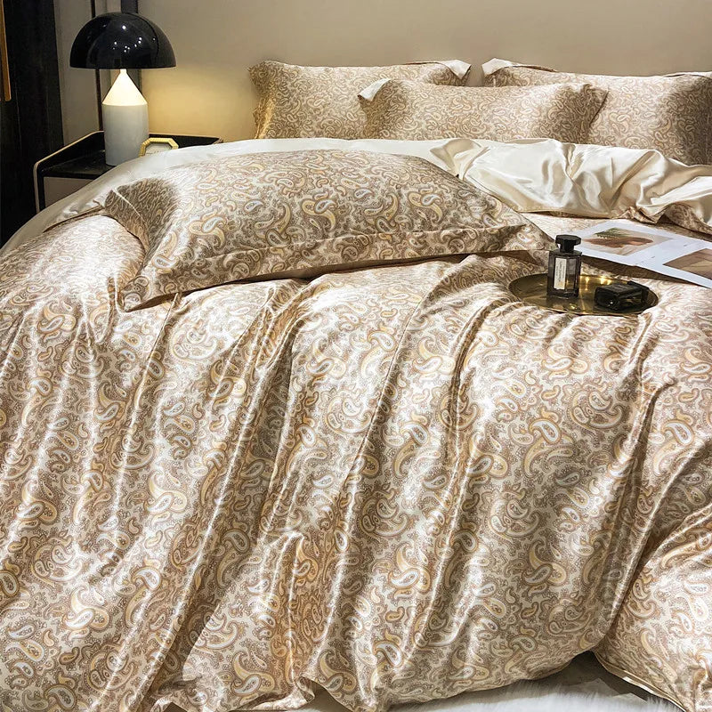 Luxury Blending Mulberry Silk Bedding Set with Duvet Cover Bed Sheet Pillowcase Double Couple Single Summer Blanket Cover Sheets