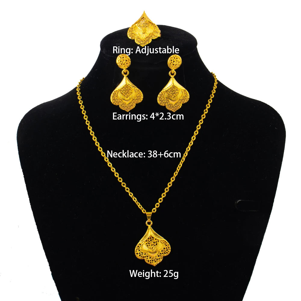 dubai 18k gold color jewelry set for woman wedding party necklace earrings sets indian jewelry set free shipping Wholesale