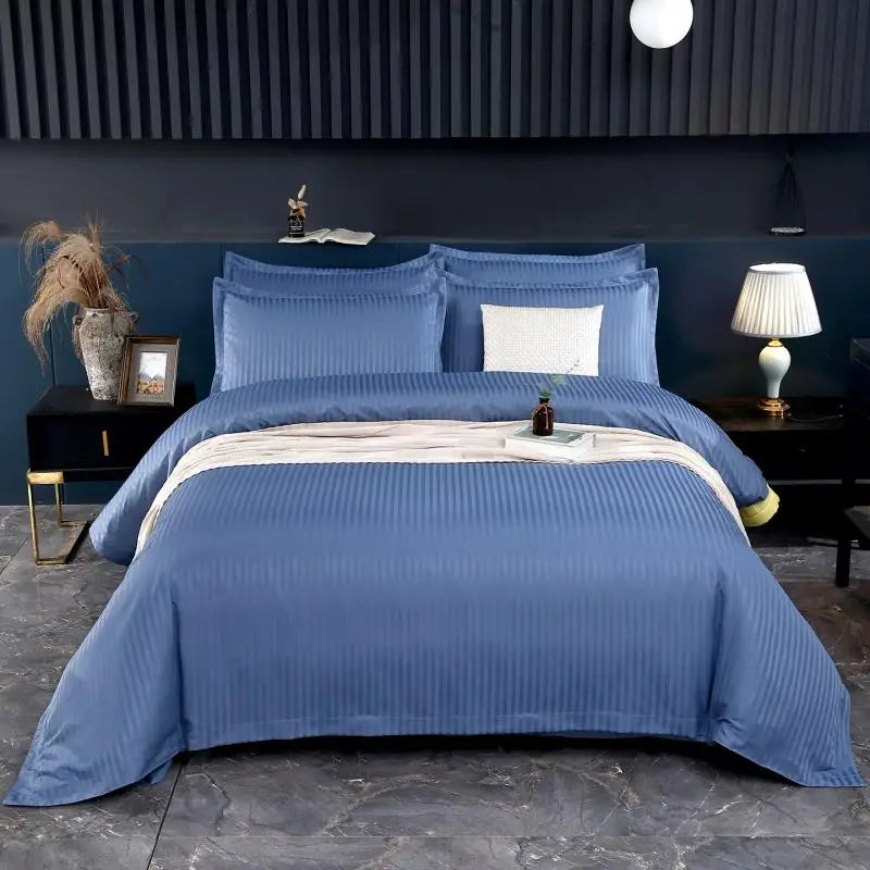 3Pcs White Satin Stripe Hotel Style Duvet Cover Set, Breathable Soft Fabric, 1 Duvet Cover 2 Pillowcases (Without Filler),