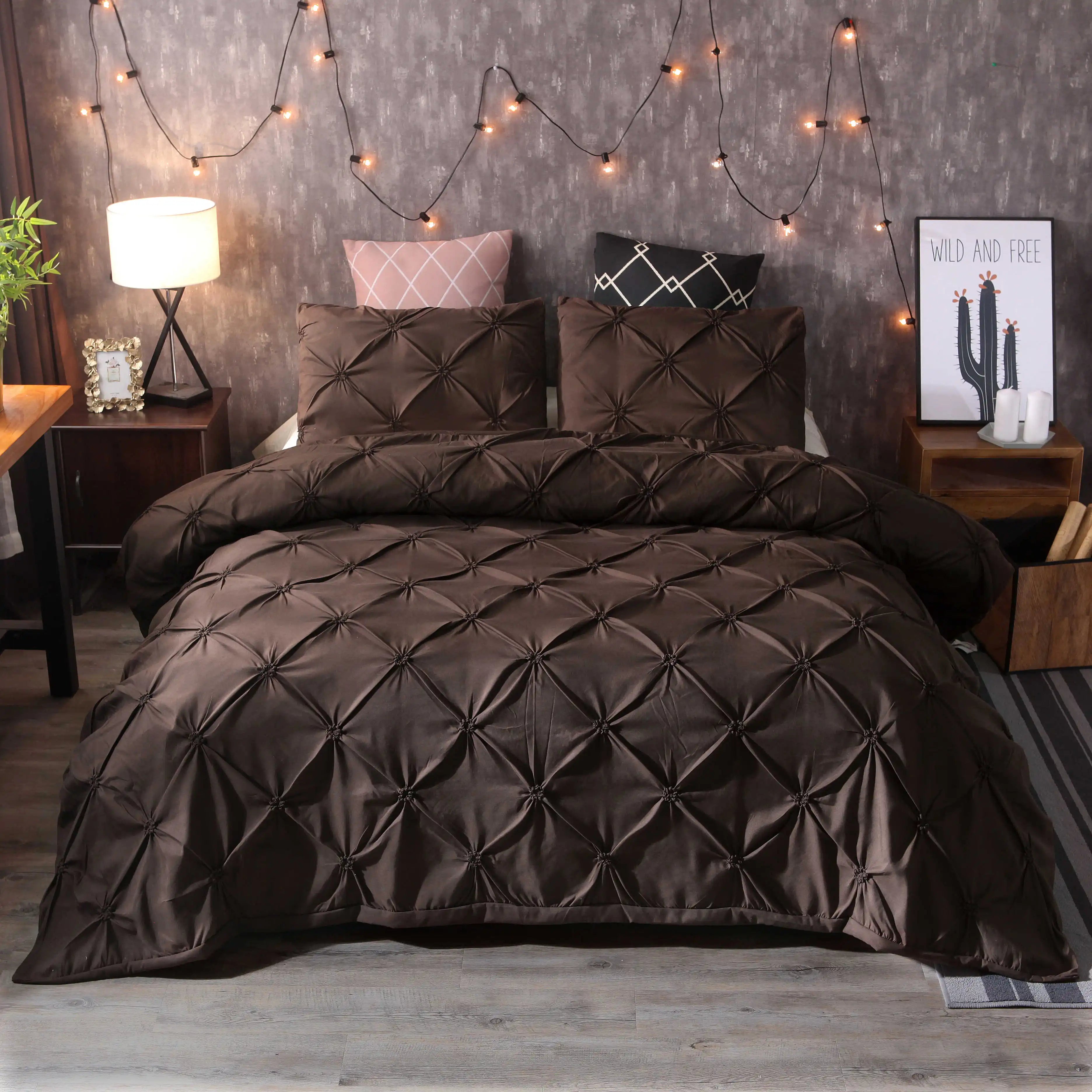 100% Egyptian Cotton Pinch Pleated Textured 3 Piece Duvet Cover with Zipper Closure & Corner Ties Bedding Set with Pillowcase