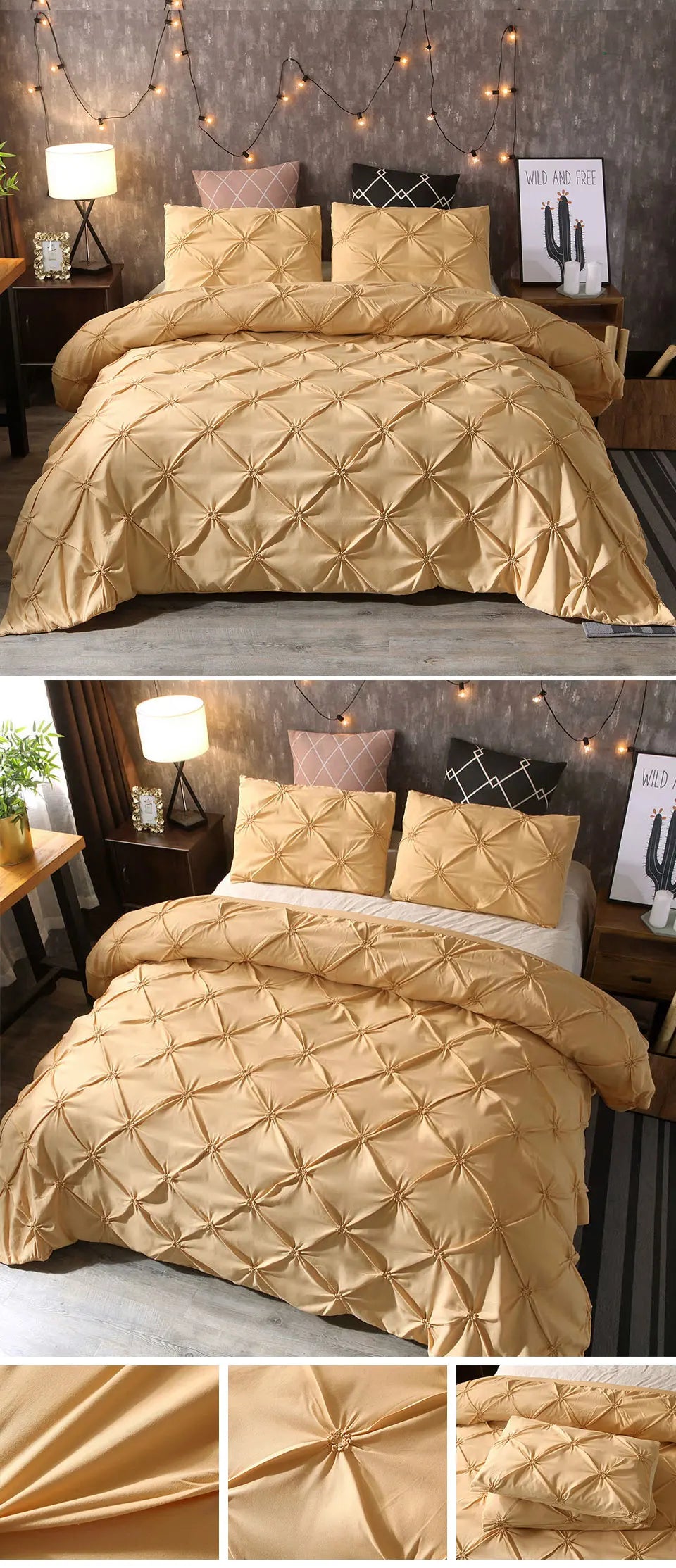 100% Egyptian Cotton Pinch Pleated Textured 3 Piece Duvet Cover with Zipper Closure & Corner Ties Bedding Set with Pillowcase