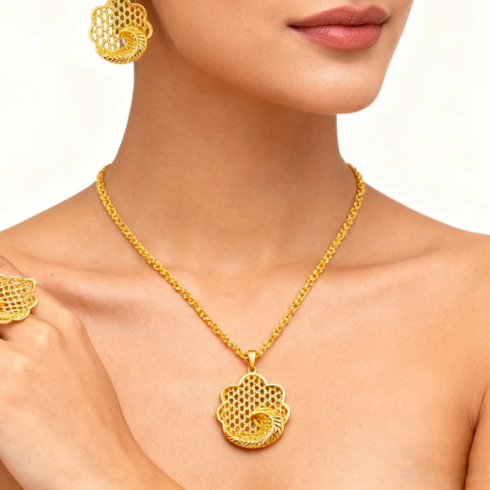 dubai 18k gold color jewelry set for woman wedding party necklace earrings sets indian jewelry set free shipping Wholesale