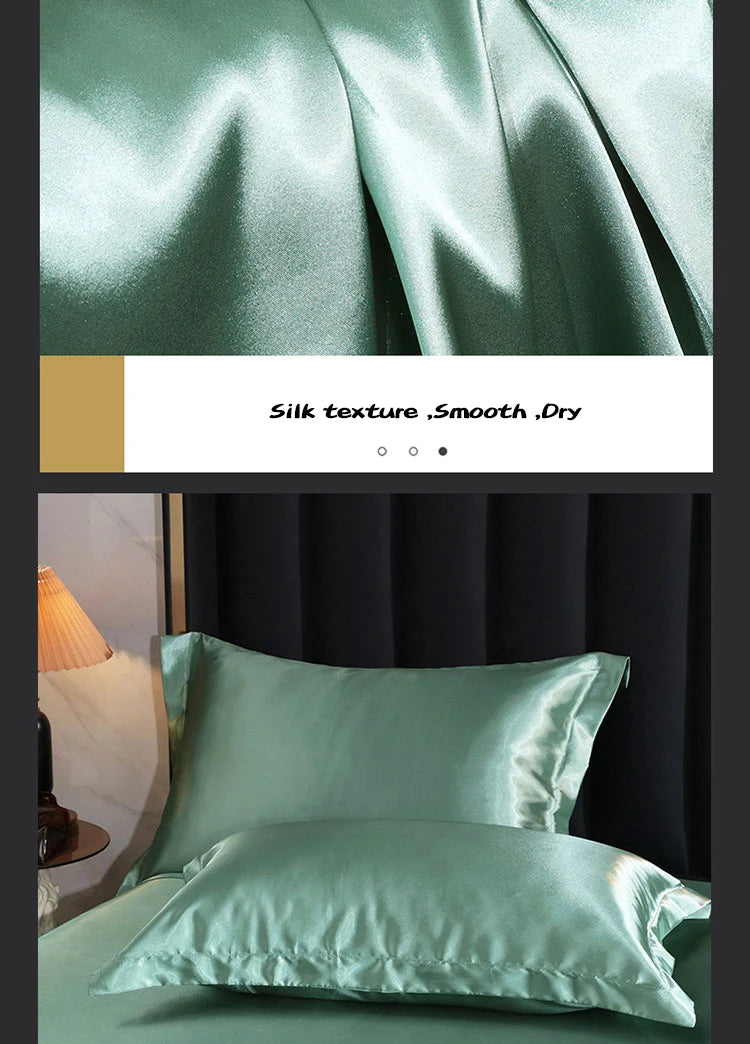 Luxury Satin  Bedding Set With Flat Sheet Duvet Cover High End Bedding Set  High Density Satin  Solid Color Bedding