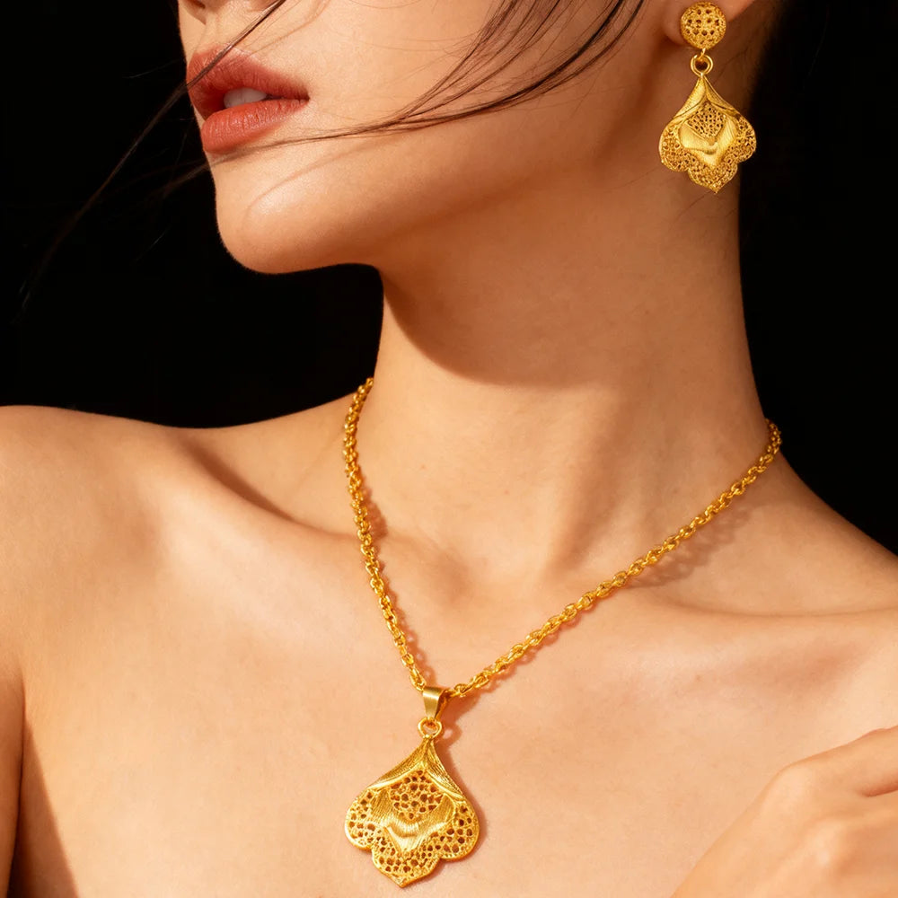 dubai 18k gold color jewelry set for woman wedding party necklace earrings sets indian jewelry set free shipping Wholesale